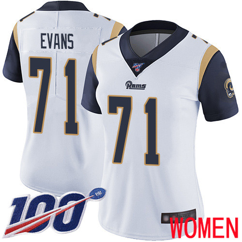Los Angeles Rams Limited White Women Bobby Evans Road Jersey NFL Football #71 100th Season Vapor Untouchable